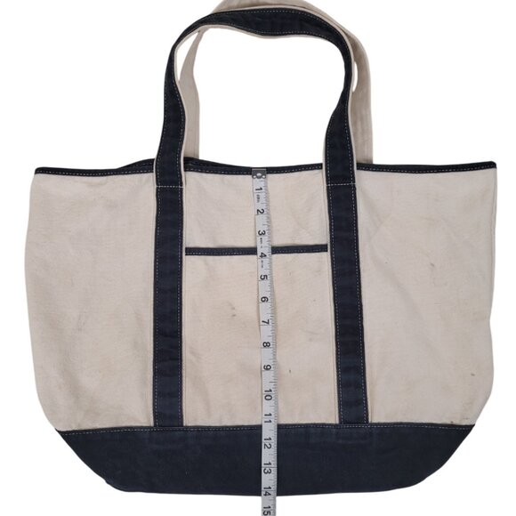 Large Cotton Canvas Tote Bag Navy/White Top Handles Inside Pocket - Picture 1 of 9